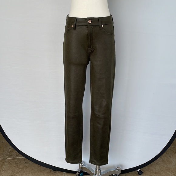 7 For All Mankind Faux Leather Pants Olive Sz 29 - Picture 4 of 15